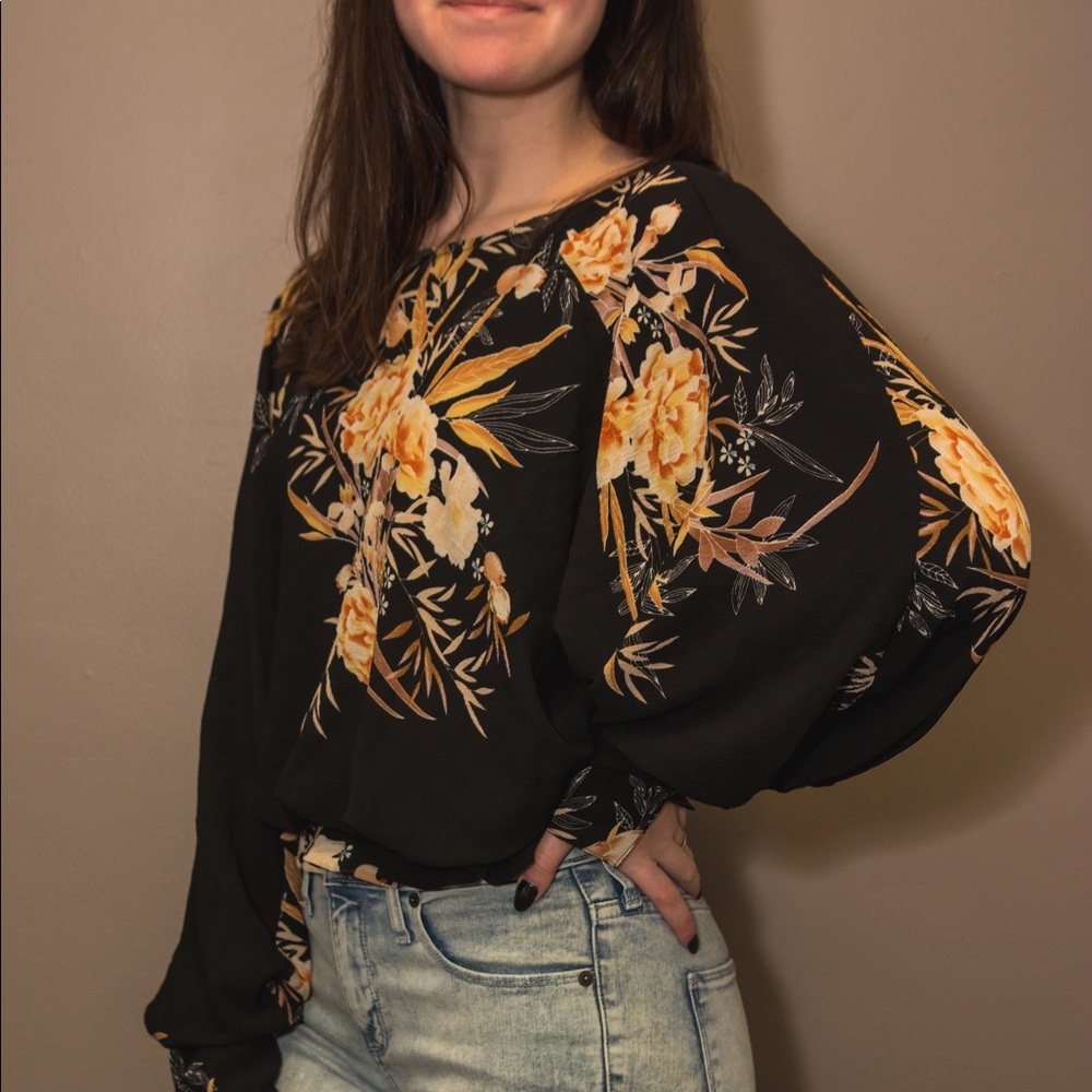 Black blouse with flowers